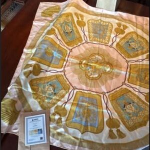 Hermès Silk Scarf with Gold and Blue Design